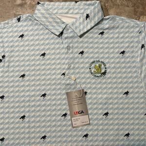 US Open Polo Shirt Mens Large Blue The Country Club 122nd Golf Houndstooth NEW